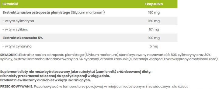 Aliness Ekstrakt z Nasion OSTROPESTU KARCZOCH 100k
