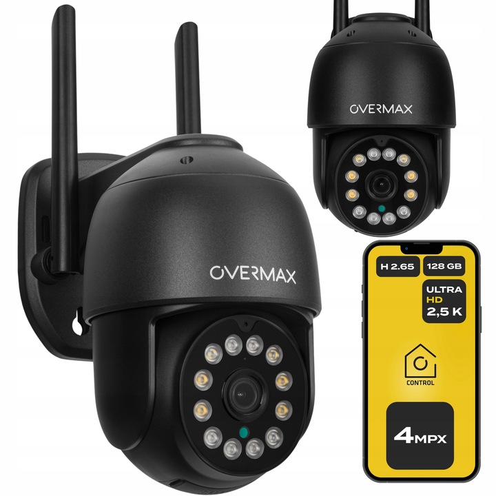 KAMERA ZEWNĘTRZNA OBROTOWA ULTRA HD WIFI 4MPx 4x ZOOM 2.5K PTZ IP66 CZARNA
