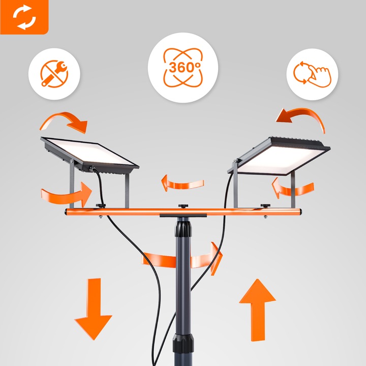 Halogen LED Statyw Budowlany Naświetlacz 2x 50W 11000lm Lampa Na