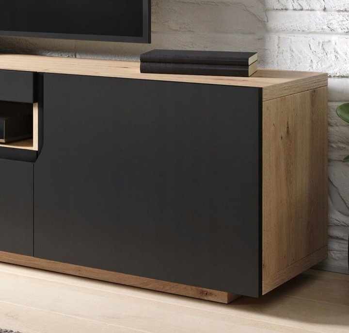 Szafka RTV czarna mat+dąb Artisan Wisząca i stojąca Odyn