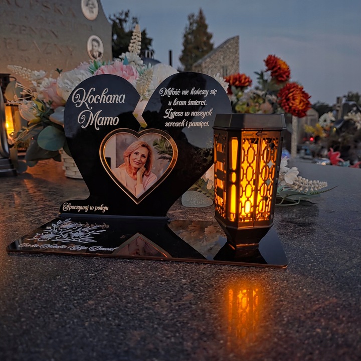 WIECZNY ZNICZ SOLARNY LED Ze Zdjęciem Cmentarz dla Mamy Taty Babci Dziadka