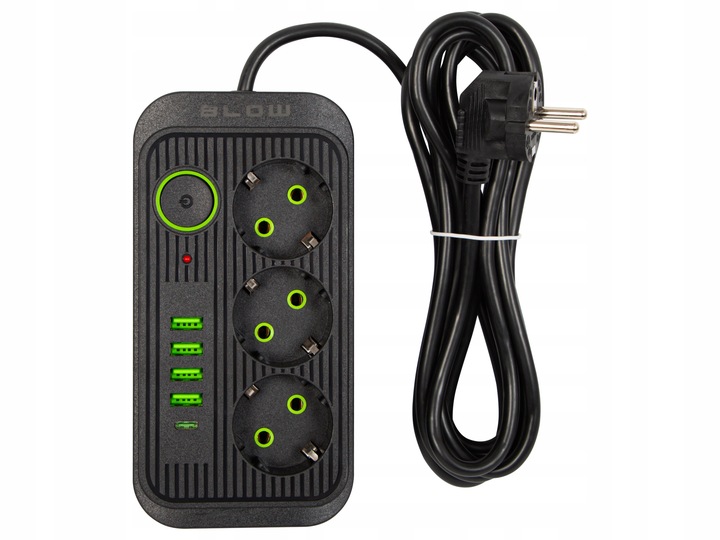PRZEDŁUŻACZ LISTWA ZASILAJĄCA WŁĄCZNIK 4x USB 3 GNIAZDA 3m USB TYP C