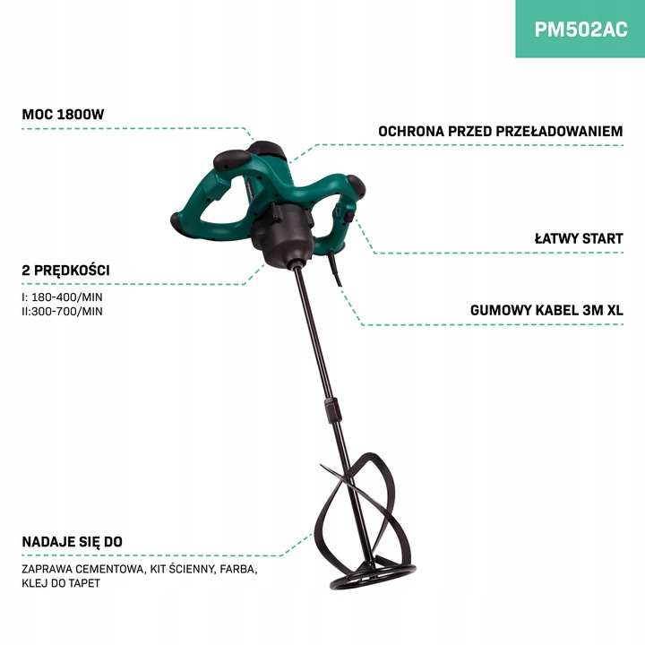 Mieszadło elektryczne 140mm, mieszarka 1800W | VONROC