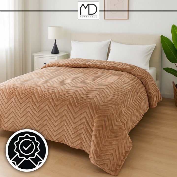 Ciepły koc ozdobny narzuta na łóżko prezent pled 200x220 cm brązowy