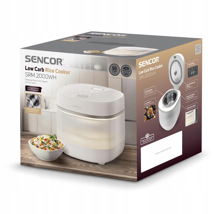 Ryżowar LOW CARB 10 FUNKCJI 2L Dotykowy Ekran 500W Sencor SRM 2000WH