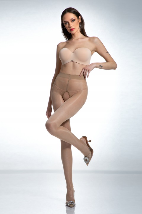 Rajstopy Damskie Gładkie z Dziurką XXL Grubość 20 Den Hip Gloss Beżowe