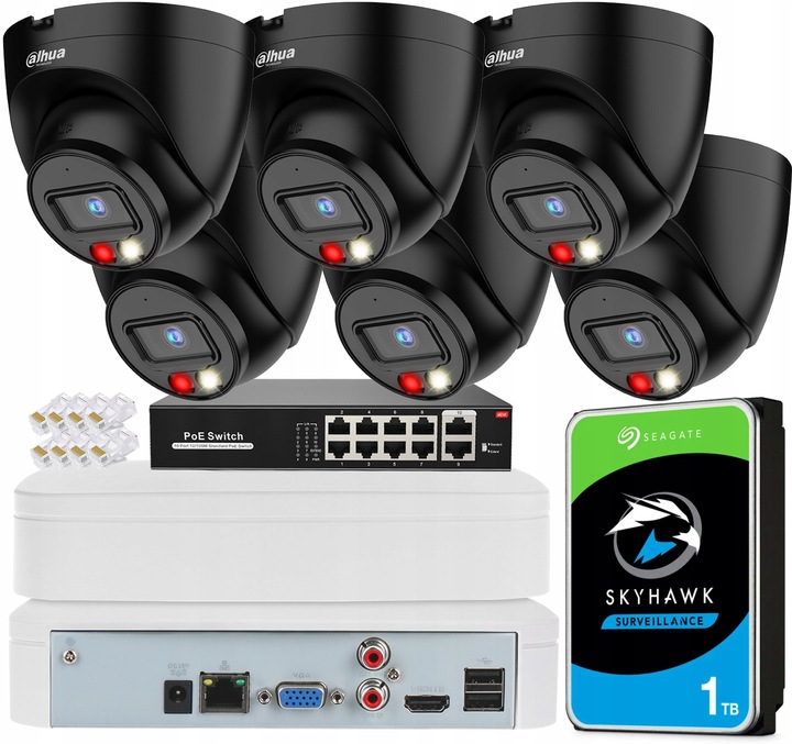 Zestaw Monitoringu Dahua Bez Kabla 6 Kamer 4Mpx Rejestrator 8 Kanałów 1TB