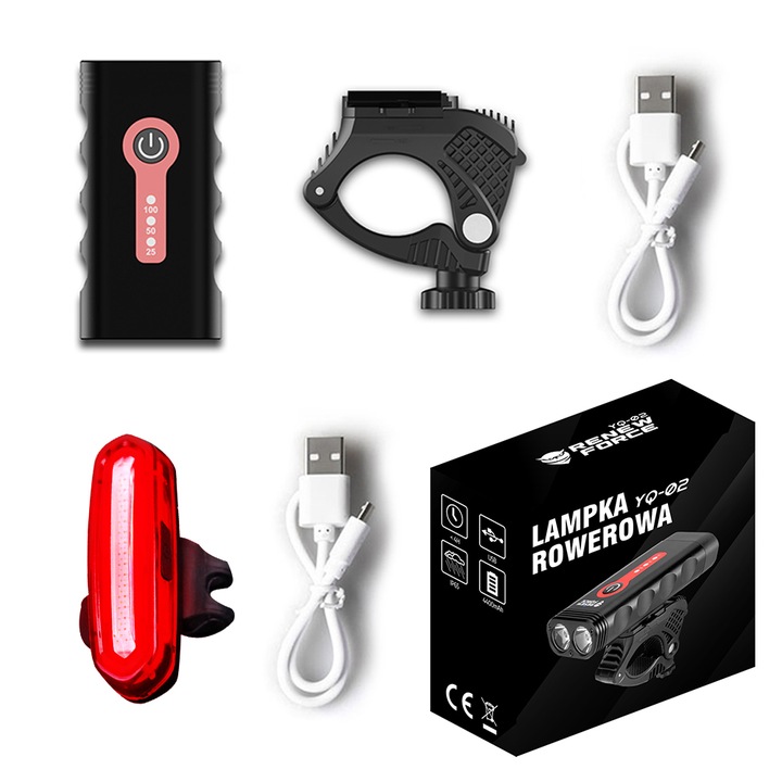 Lampka Rowerowa Światło PRZÓD TYŁ LED na rower kierownicę MOCNA USB 1800lm