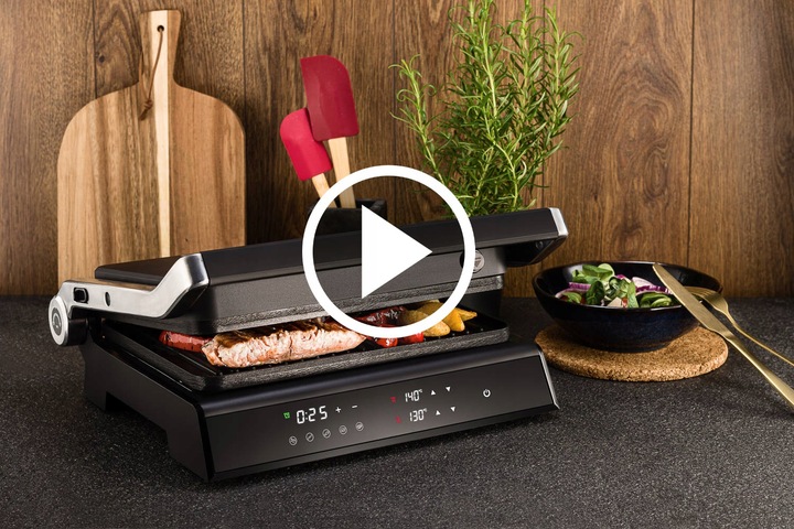 GRILL ELEKTRYCZNY Z REGULACJĄ TEMPERATURY 5 PROGRAMÓW ROZKŁADANY LED