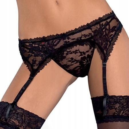 Pas do pończoch i stringi z kwiatowej koronki S/M