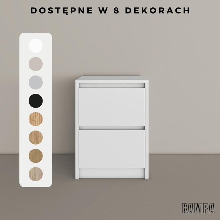 Praktyczna Szafka Nocna biała 2 szuflady stolik nocny loft 42x52x43cm