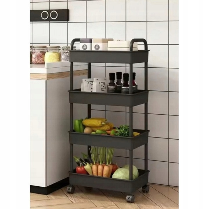 SZAFKA MOBILNA NA KÓŁKACH PÓŁKA REGAŁ BLOKADA KÓŁEK CZARNY