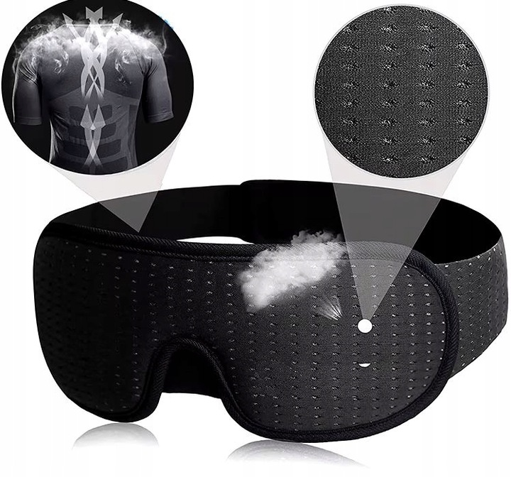 OPASKA NA OCZY DO SPANIA MASKA 3D REGULOWANA LEKKA 100% ZACIEMNIENIA CZARNA