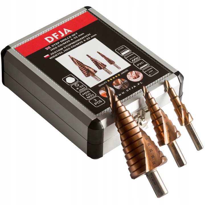 WIERTŁA KOBALTOWE STOPNIOWE STOŻKOWE DO METALU STALI ZESTAW HSS CO/M35