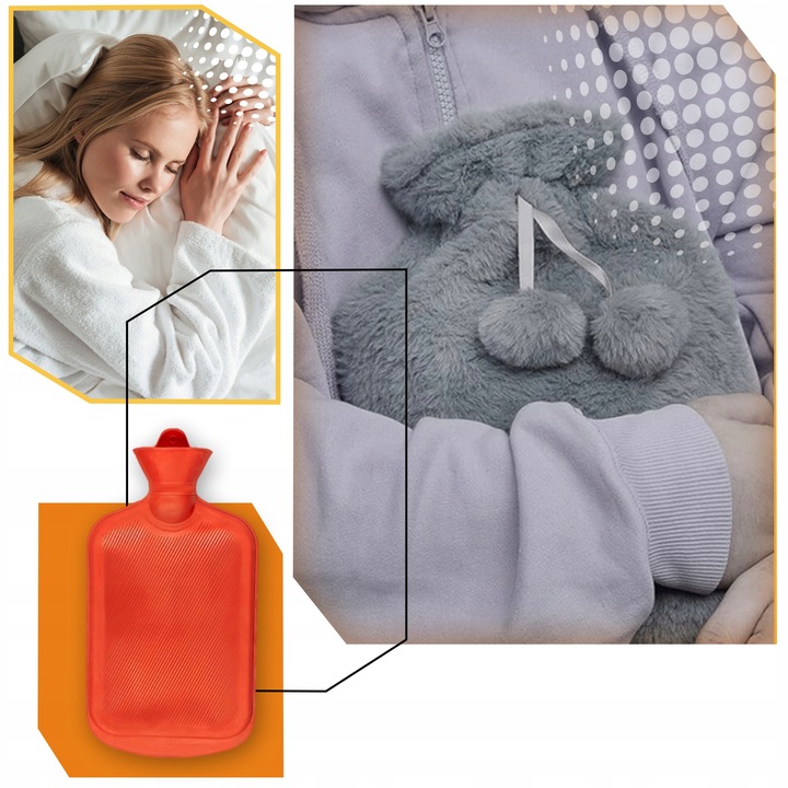 Duży termofor gumowy w pokrowcu ogrzewacz pluszowy w sweterku na wodę XXL