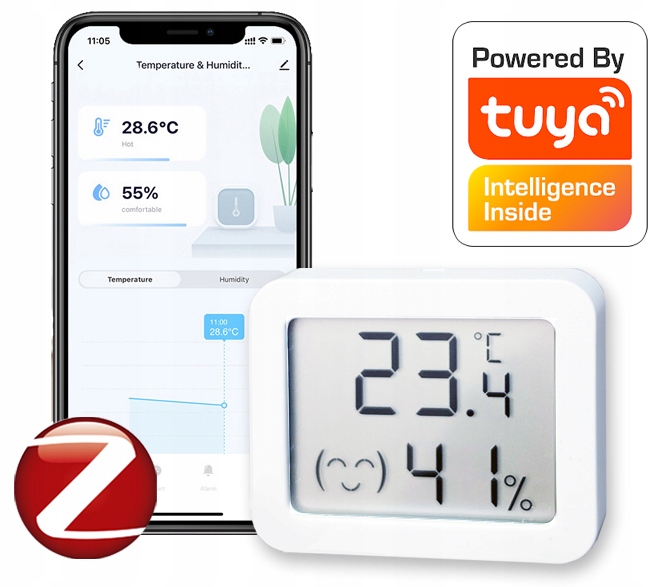 Najmniejszy Czujnik Sensor Temperatury Wilgotności LCD Zigbee Tuya #Export