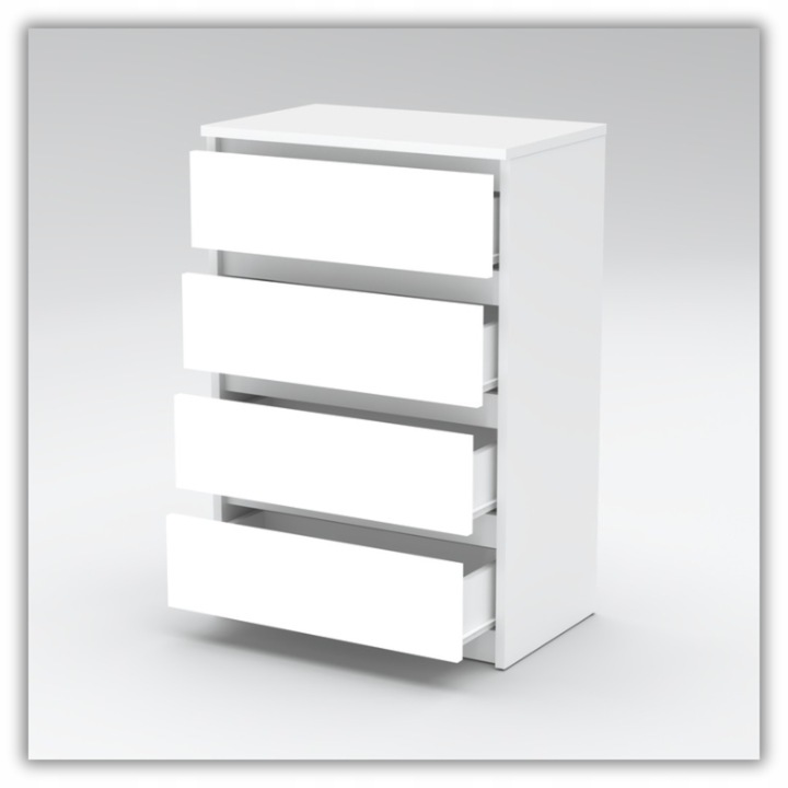 Komoda Biała Z 4 Szufladami 60 CM Szafka Rtv Loft Mała Nowoczesna Do