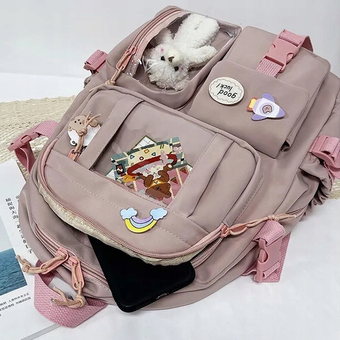 Plecak Szkolny RÓŻOWY Tornister Z Misiem Brelok dla Dziewczynki Dziecka