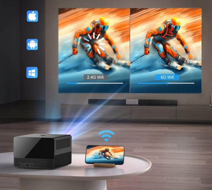 RZUTNIK PROJEKTOR LED AUTOFOCUS ANDROID TV 11 4K FULL HD WIFI PILOT BT