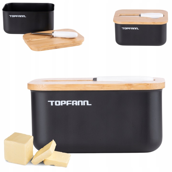 MASELNICZKA CZARNA POJEMNIK NA MASŁO MASELNICA Z POKRYWKĄ I NOŻYKIEM