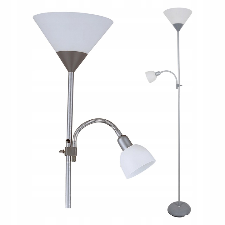 LAMPA podłogowa stojąca E27 + E14 60W szara