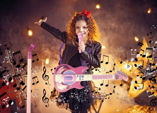 GITARA ELEKTRYCZNA ROCKOWA Z MIKROFONEM NA STATYWIE KARAOKE DLA DZIECI