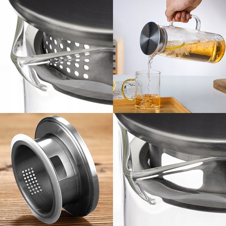 DZBANEK SZKLANY 1,5 L Z POKRYWKĄ SITKIEM ŻAROODPORNY DO HERBATY KAWY NAPOJE