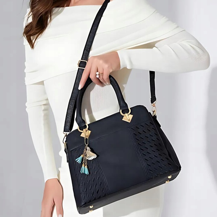 TOREBKA DAMSKA SKÓRZANA CZARNA ELEGANCKA TORBA SKÓRA EKOLOGICZNA MODNA