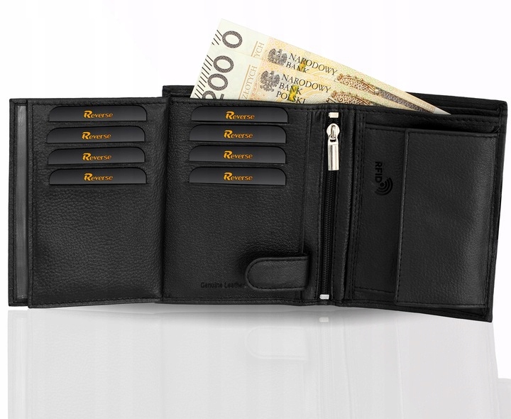 REVERSE Skórzany portfel męski skóra naturalna antykradzieżowy ochrona RFID