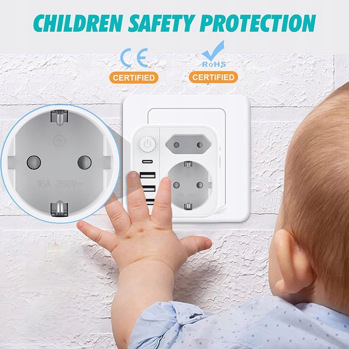 ŁADOWARKA TYP G Adapter podróżny 3USB+1USB-C, UK WTYCZKA