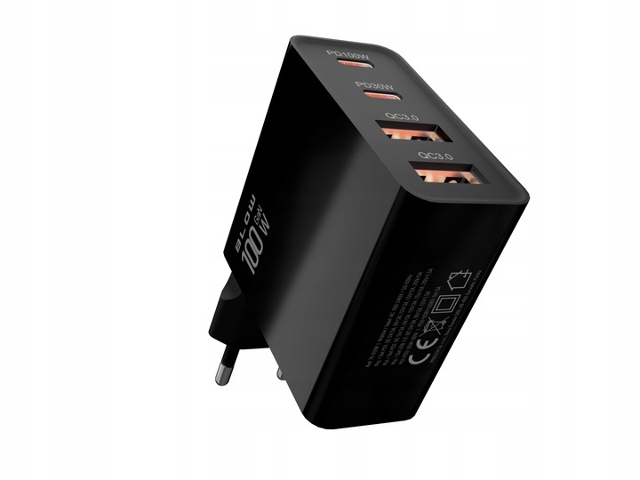 SZYBKA ŁADOWARKA SIECIOWA GaN 100W 2x USB 2x USB-C QC 3.0 + PD UNIWERSALNA