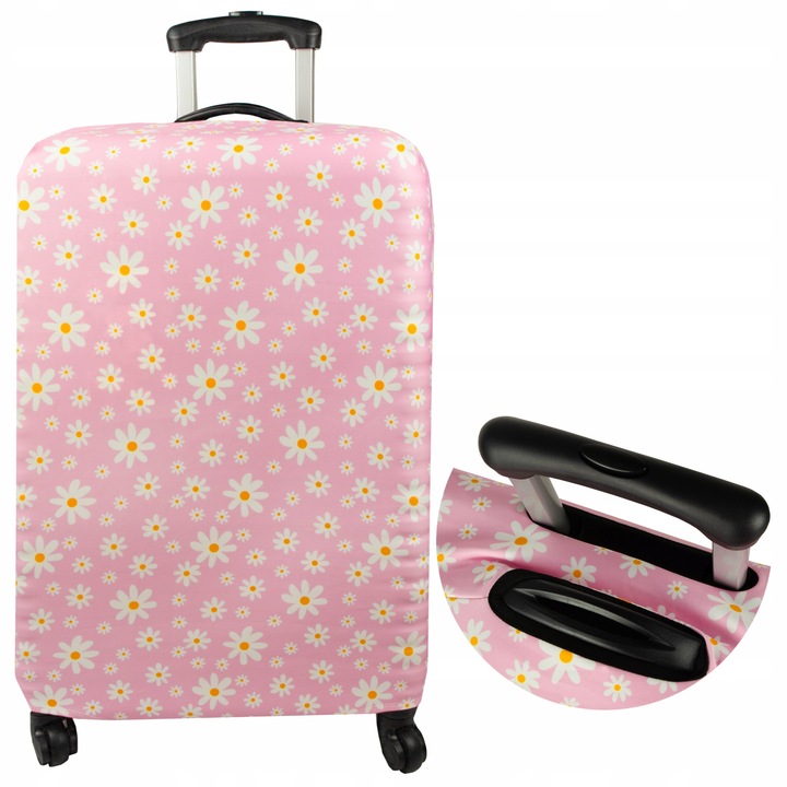 Elastyczny Pokrowiec różowy na walizkę Sillar z motywem kwiatu rozmiar M