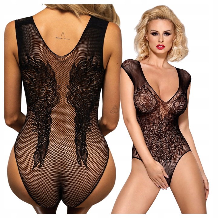 Seksowne Body Damskie z Siateczki z Dziurką Obsessive B112 S/L Czarne