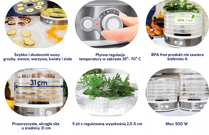 Suszarka do grzybów warzyw owoców 5-sit MPM MSG-11