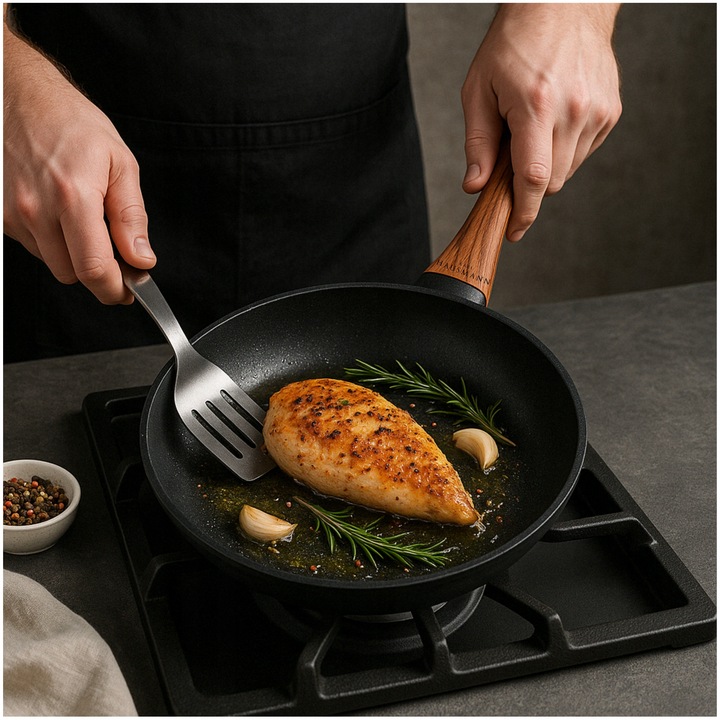 PATELNIA INDUKCJA PATELNIA 24 cm GRANITOWA GŁĘBOKA NIEPRZYWIERAJĄCA