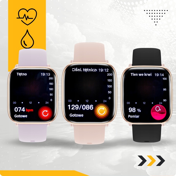SMARTWATCH DAMSKI POLSKIE MENU ROZMOWY PULS CIŚNIENIE SPORT AMOLED 4 PASKI