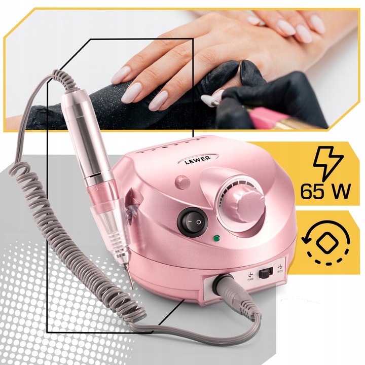FREZARKA DO PAZNOKCI MANICURE PEDICURE 65W PROFESJONALNA MOCNA zestaw frezy