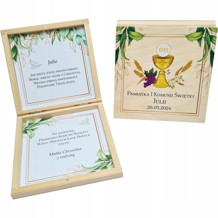 Pamiątka Pierwszej Komunii Świętej pudełko prezent kartka komunia