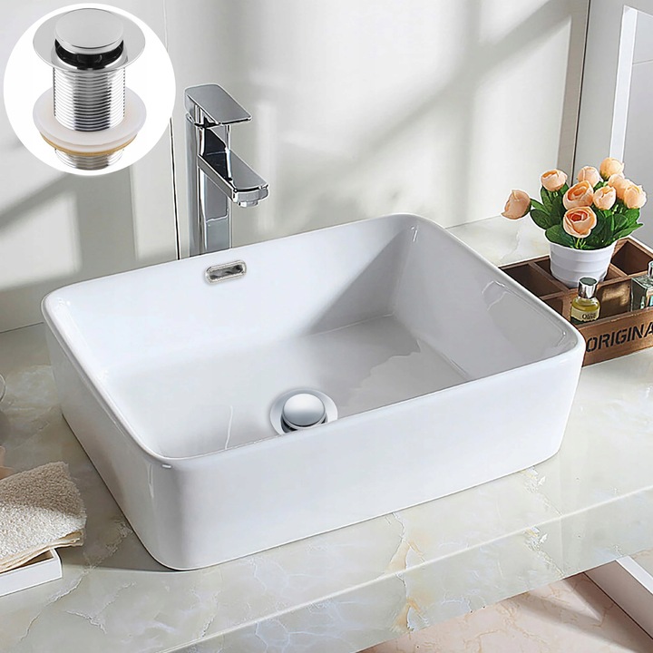 KOREK UMYWALKOWY Z SITKIEM automatyczny bez przelewu klik klak SREBNY