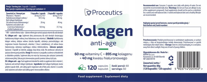 Kolagen Anti Age Wit C Hialuron 120kap Włosy Skóra
