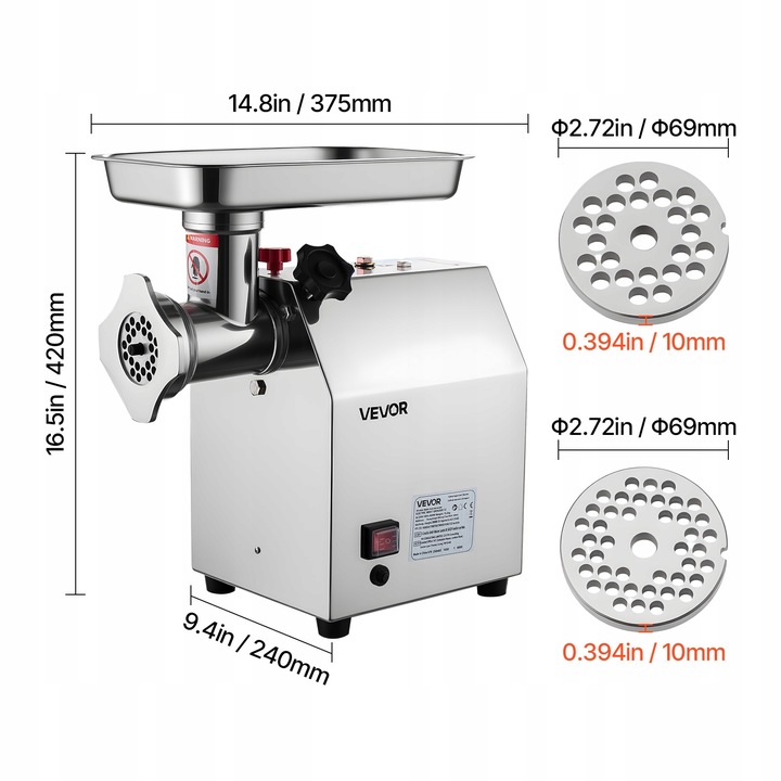 VEVOR Maszynka Do Mielenia 850W Żelazo Aluminium Do Kuchni 5,5