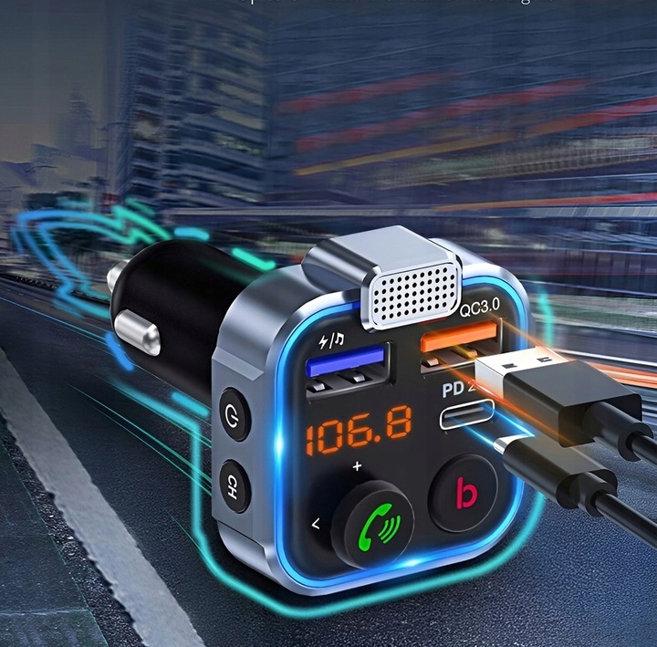 TRANSMITER BLUETOOTH AUDIO ŁADOWARKA 2x USB A + 1x USB-C PD QC 20W 12V