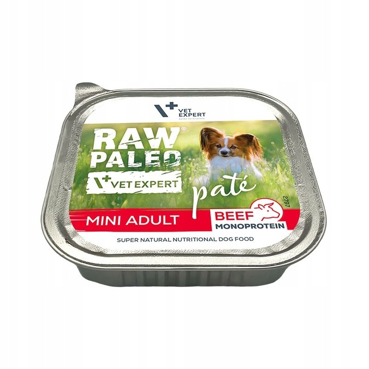 Mokra karma dla psów dorosłych małych ras wołowina Raw Paleo Pate 12x150g