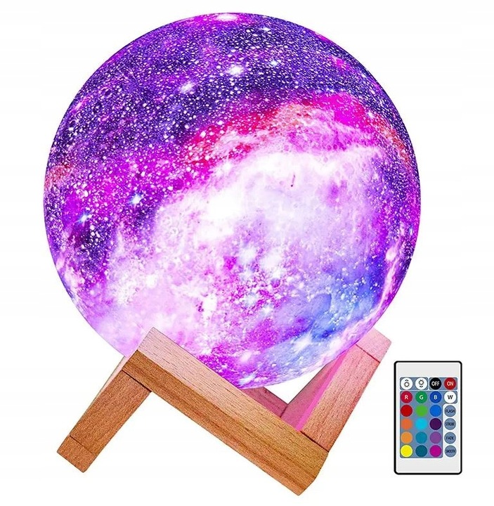 LAMPKA NOCNA LAMPA 3D Księżyc 48cm MOON LIGHT RGB Projektor Gwiazd + pilot