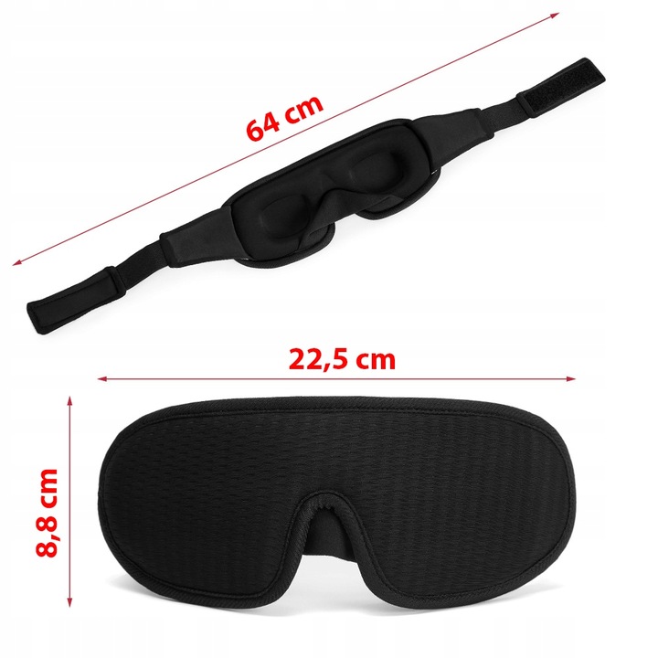 OPASKA NA OCZY DO SPANIA 3D Maska Zaciemniająca Regulowana MEMORY CZARNA