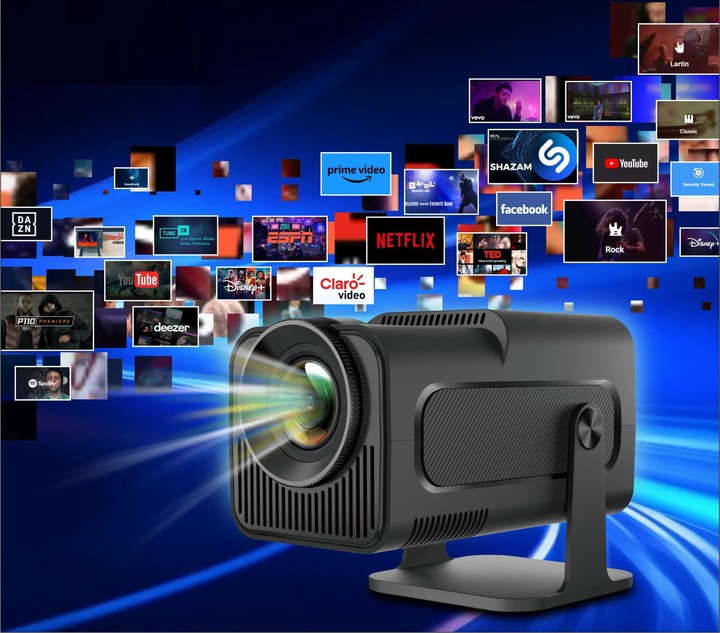 PROJEKTOR RZUTNIK ANDROID TV WIFI FULL HD PRZENOŚNY SMART GŁOŚNIK OBROTOWY