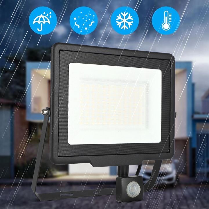 Naświetlacz LED Halogen 100W Reflektor Lampa Zewnętrzna Czujnik Ruchu