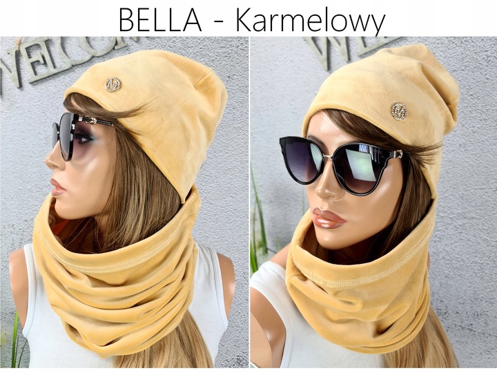 CIEPŁY KOMPLET CZAPKA + KOMIN damski szal - KOLORY