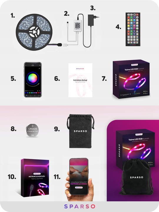 TAŚMA LED RGB 5M LEDY 230V 12V z PILOTEM Bardzo mocna ZESTAW +