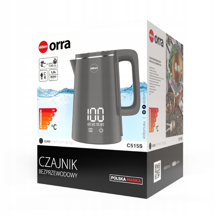 Czajnik bezprzewodowy z regulacją temperatury C515 szary 2000W 5